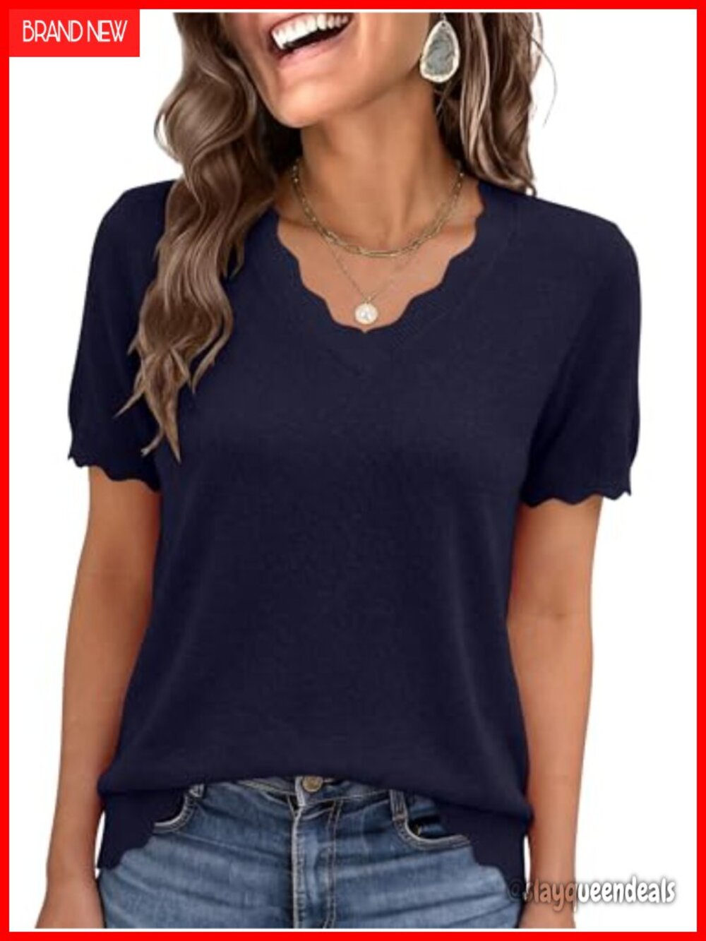 Womens Short Sleeve V Neck Ribbed Knit Sweater Business Casual Work Top